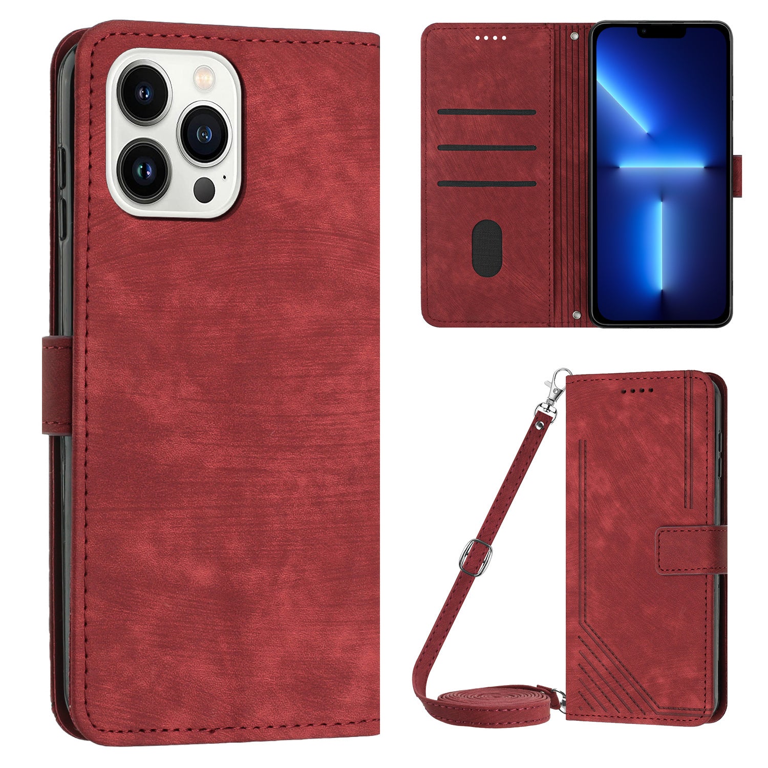 For iPhone 13 Pro 6.1 inch PU Leather Skin-touch Phone Case Lines Imprinted Wallet Stand Flip Cover For iPhone 13 Pro 6.1 inch PU Leather Skin-touch Phone Case Lines Imprinted Wallet Stand Flip Cover